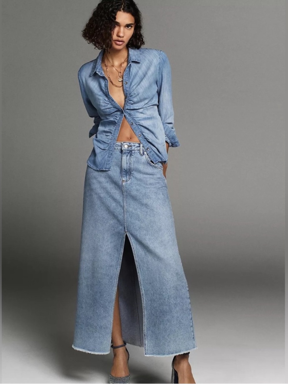 BOGO! Anthropologie Pilcro The Madi Front-Slit Midi Denim Skirt Size 6